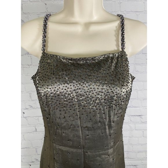 Cache Beaded Olive Green Metallic Semi Sheer Lined Body Con Prom Dress 6 - Picture 5 of 15